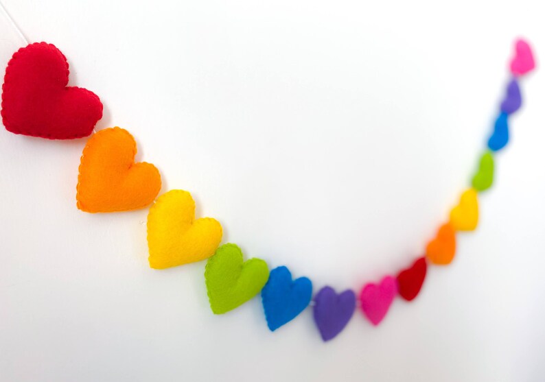 Rainbow Felt Heart Bunting Heart Bunting Heart Garland Rainbow Decor Nursery Room Décor Baby Shower Gift NHS Rainbow Window image 4