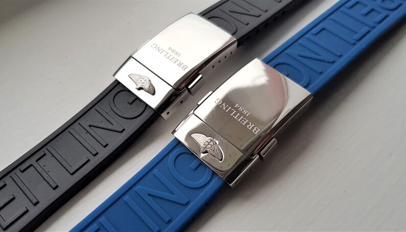 Breitling New 22mm 24mm High Quality Replacement Rubber Strap With Steel Deployment Clasp Black Blue For Watch