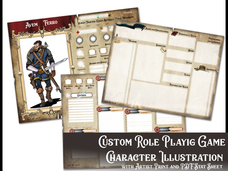 Custom RPG Character Illustration With Editable PDF Stat Card Etsy