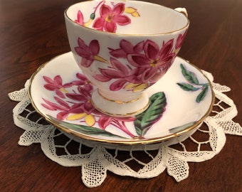 Vintage Tuscan Teacup Candle | Hawaiian Flower English Bone China Soy Candle