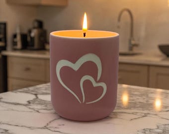 Hand Etched Heart Soy Candle | Bamboo Lid | Custom Scent 12oz | Friends and Lovers Gift | Boxed Aromatherapy Candle