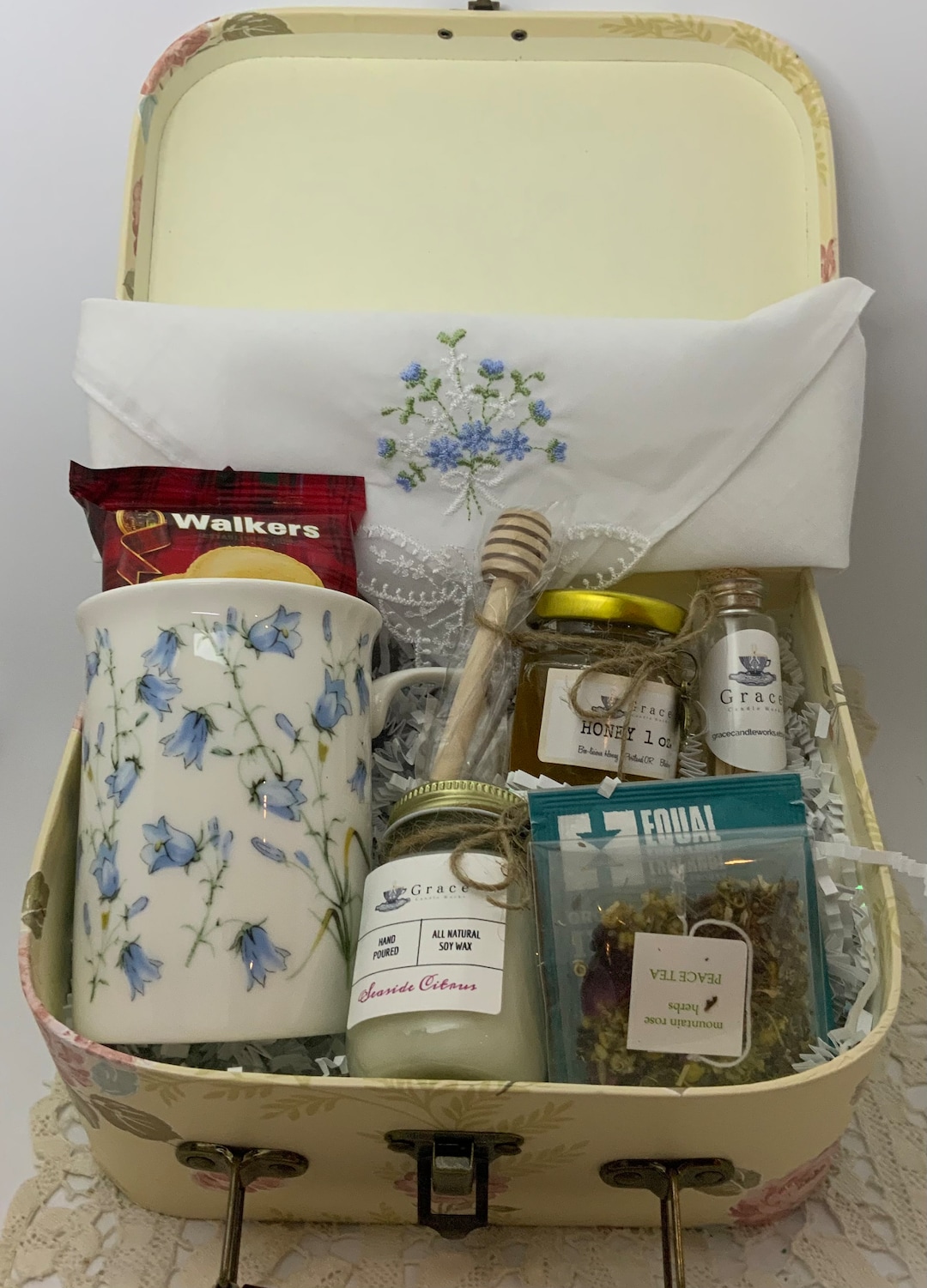 Teacup Gift Box, Tea Lover Gift, Adderley Harebell Tea Mug, Tea Gift