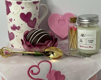 Hot Cocoa Bomb Gift Box | Pink Suitcase, Mug, Candle, Soap, Shortbread