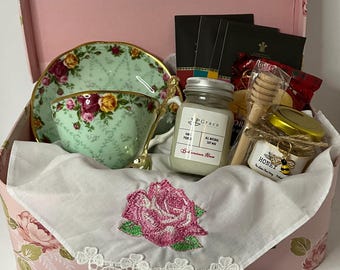 Tea Gift  Box, Royal Albert Vintage Teacup, Care Package, Tea Sampler, Last Minute Gift for Birthday or Mother’s Day