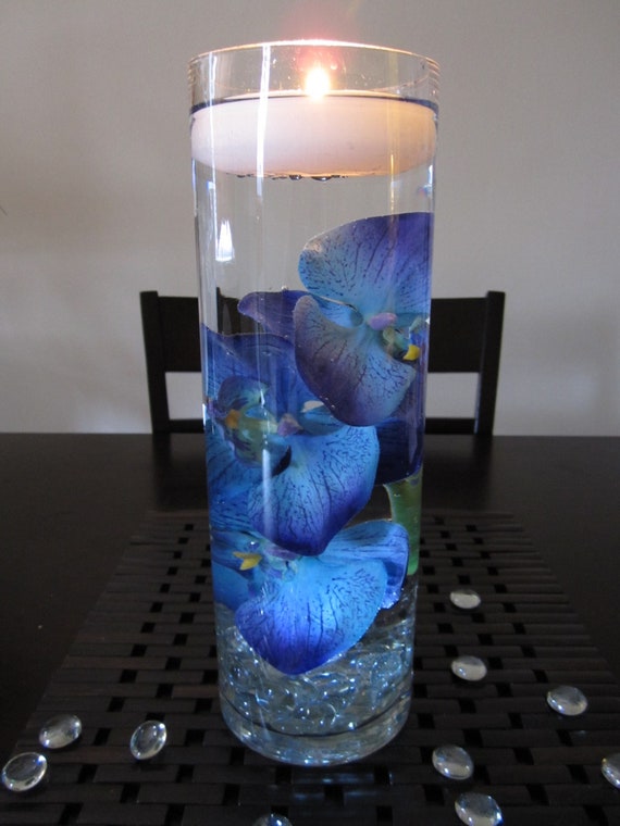 Vaso centrotavola da matrimonio in vetro floreale blu sommergibile con  candela -  Italia