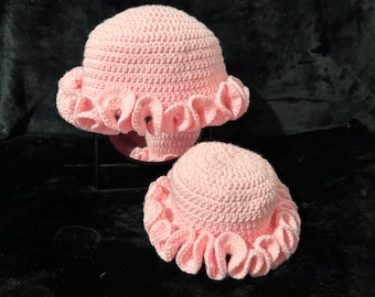 Crochet Ruffle Hat Sizes Include Adults, Teens, Kids, Toddlers, Baby - Many Color Options