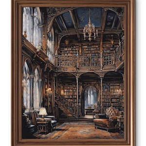 Alte Bibliothek Kreuzstich Stickmuster, Gothic Bibliothek PDF, Großes Buch Liebhaber, Dark Academia Stickerei, Bibliothek Innen Kunst