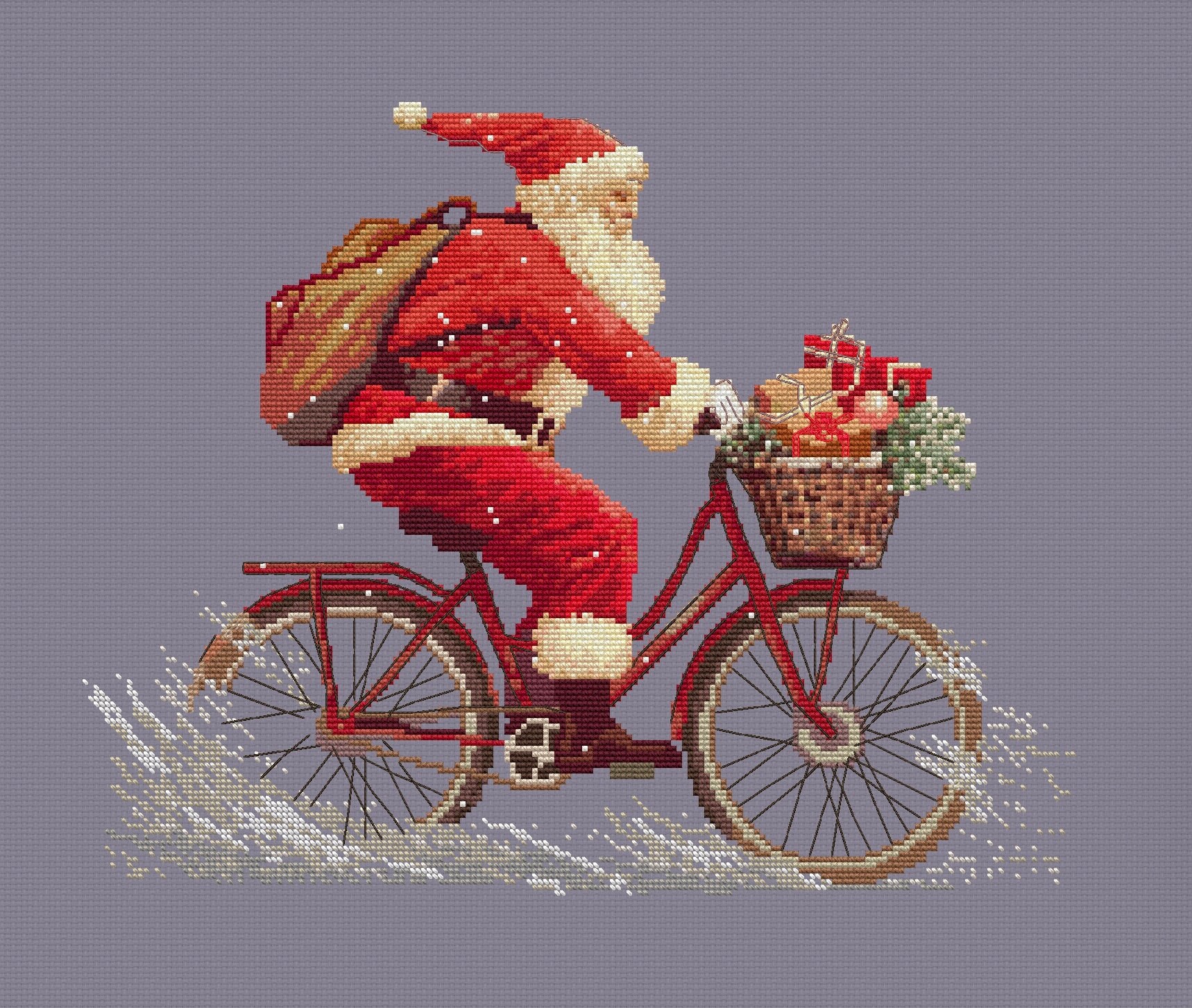 クロスステッチパターン 自転車に乗ったサンタクロース、モダンな