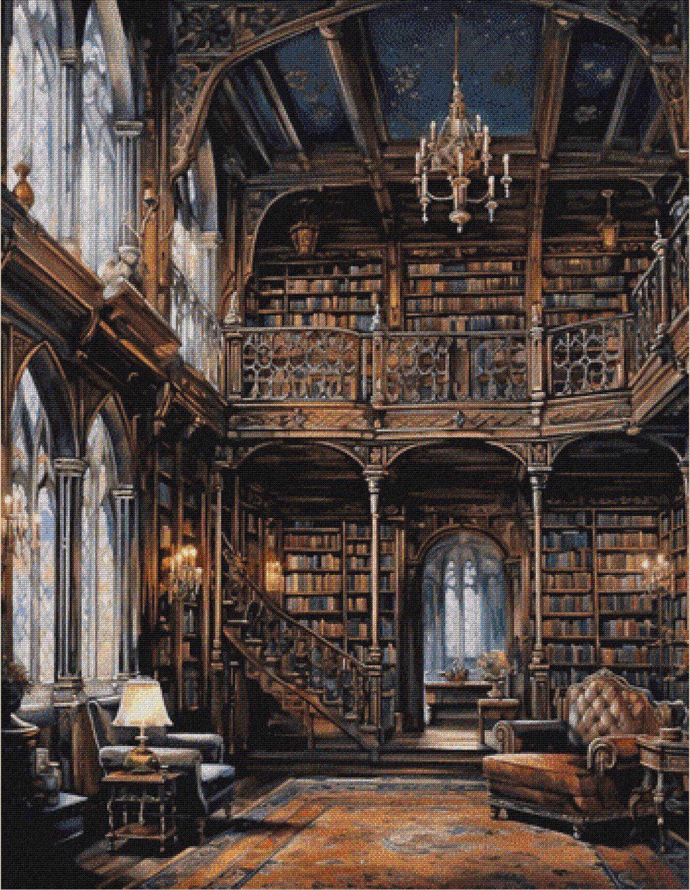 Ancient Library Cross Stitch Pattern, Full Coverage Gothic Library PDF ...
