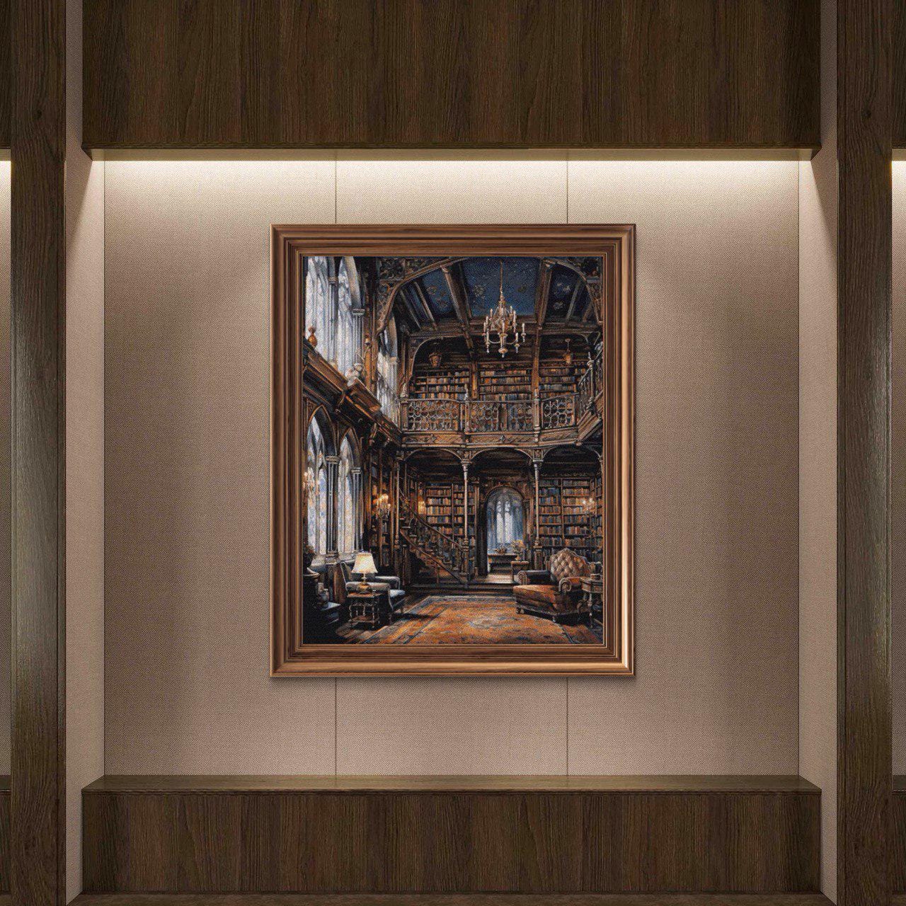 Ancient Library Cross Stitch Pattern, Full Coverage Gothic Library PDF ...