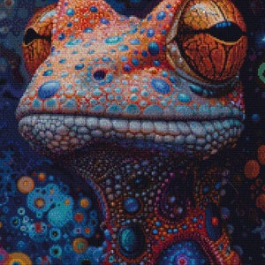 Kreuzstich Muster Psychedelische Eidechse, moderne bunte Eidechse X Stitch Design, Sofort Download PDF Muster Gecko, Gecko Stickerei