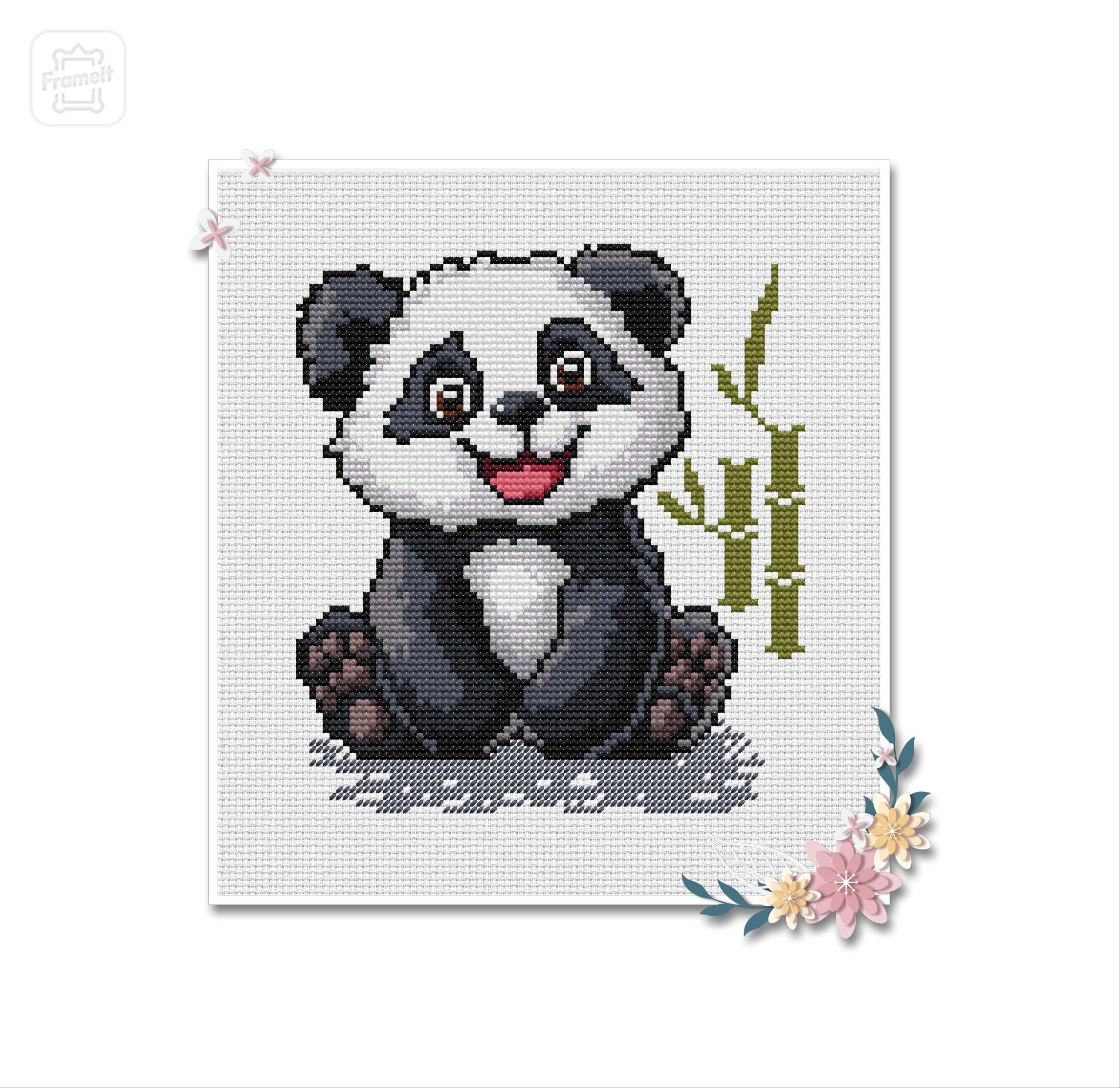 Funny Animals Panda and Bamboo Cross Stitch Pattern Instant