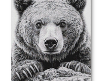 Black and White Bear Counted PDF Cross Stitch Pattern, Xstitch Cute Animals Chart, Bear Cross Stitch Scheme, Modern Cross Stitch