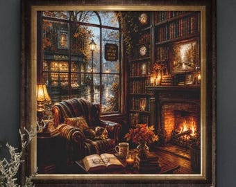 The Little Bookshop XL Cross Stitch Pattern, Large Full Coverage Library PDF, Cozy Bookstore Embroidery Chart