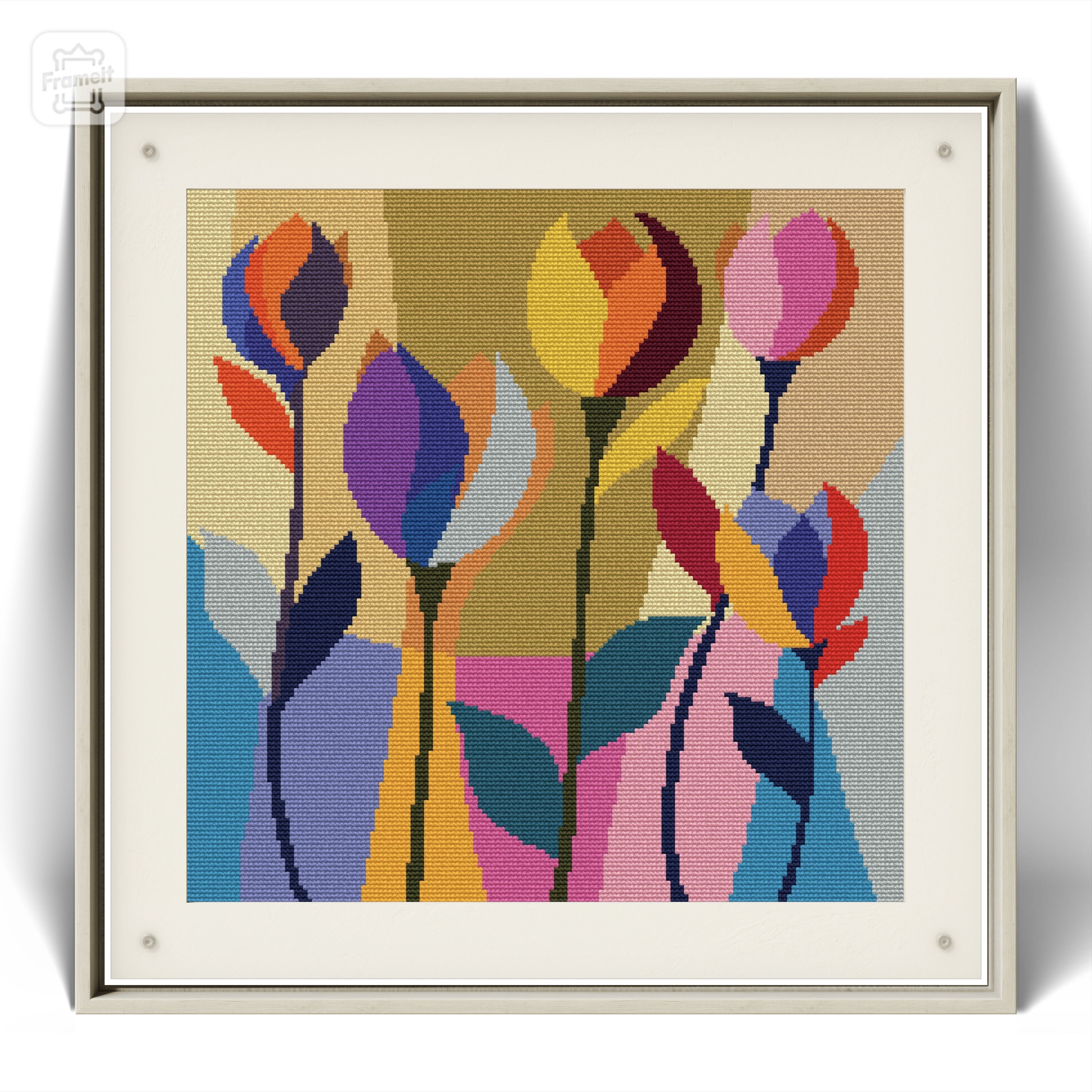 Bright Colors Abstract Flowers Cross Stitch Pattern Instant