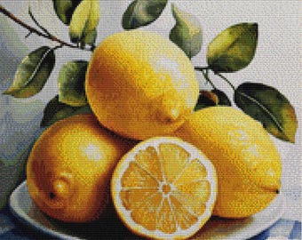 Lemons Cross Stitch Pattern, Lemon Embroidery Design, Instant Download PDF Lemons Scheme