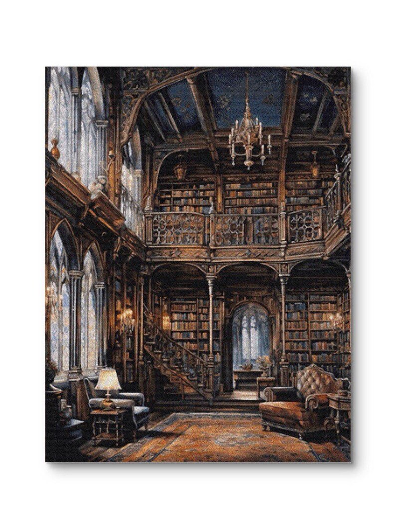 Ancient Library Cross Stitch Pattern, Full Coverage Gothic Library PDF ...