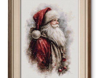 Vintage Santa Claus Cross Stitch Pattern PDF XSD | Classic Christmas Embroidery Design | Watercolor Style Full Coverage | Xstitch Santa
