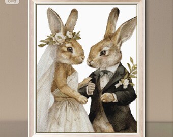 Hare's Wedding Cross Stitch Pattern PDF Chart X-stitch Pattern Rabbits Newlyweds Cross Stich Instant Download Design Animals Wedding