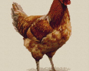 Brown Chicken Cross Stitch Pattern, PDF X stitch pattern, counted cross stitch digital design Chicken, Instant Download Scheme