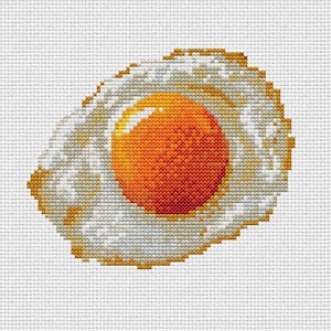 クロスステッチパターン目玉焼き、食べ物クロスステッチチャート、Xステッチパターン卵、白黄色の刺繍デザイン