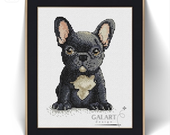 French Bulldog Cross Stitch Pattern, Digital file PDF Saga, Dog cross stitch chart, French Bulldog Modern Design