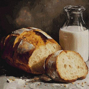 Kreuzstich Stickmuster Brot und eine Flasche Milch Stickmuster, Brot Stickmuster, Stickmuster für eine Flasche Milch, Stickmuster