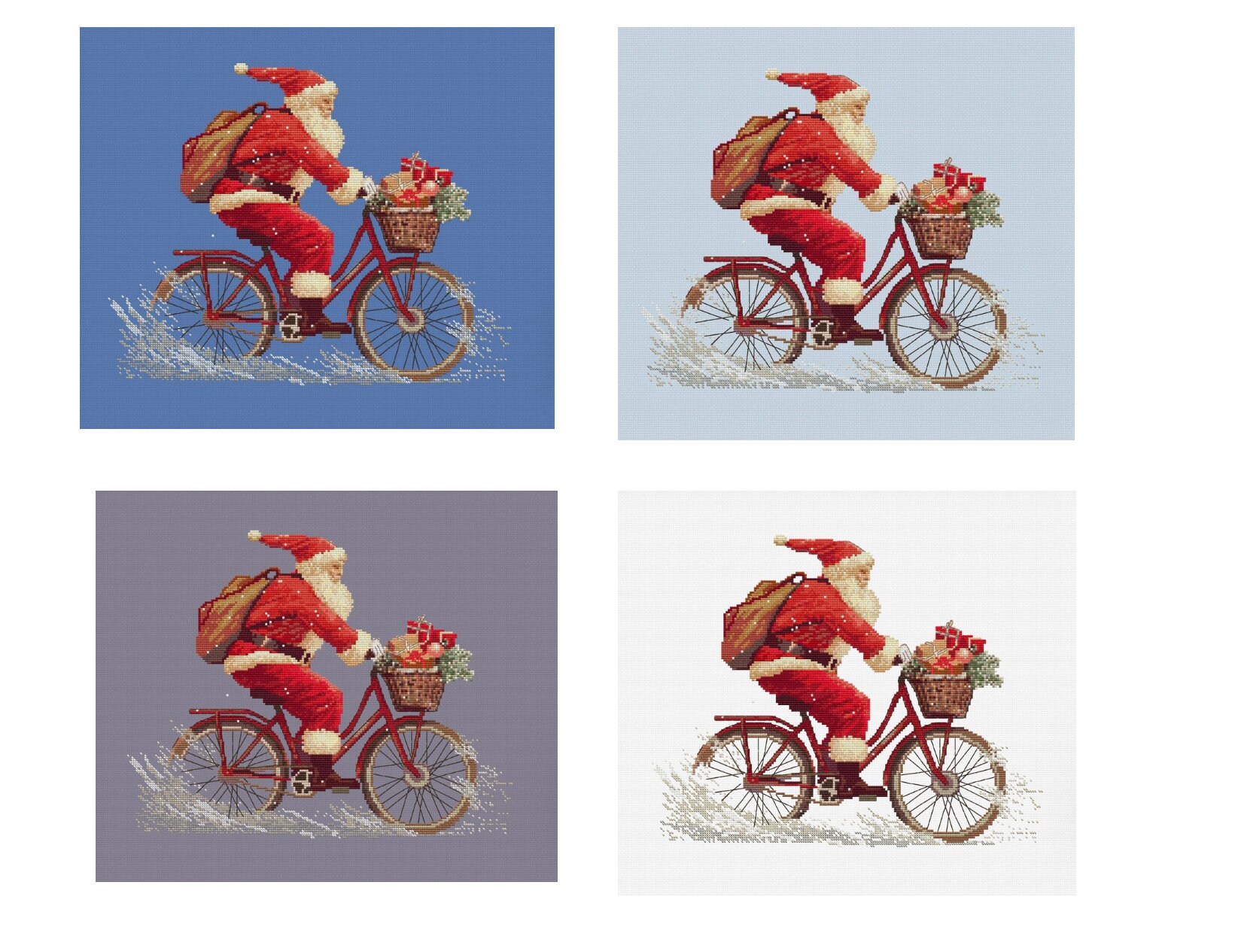 クロスステッチパターン 自転車に乗ったサンタクロース、モダンな