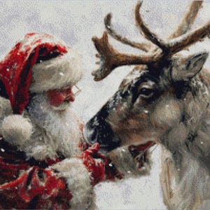 Kerstman en rendier kruissteekpatroon, geteld kruissteek patroon kerstman, afdrukbare grafiek, pdf-formaat handwerkborduurwerk