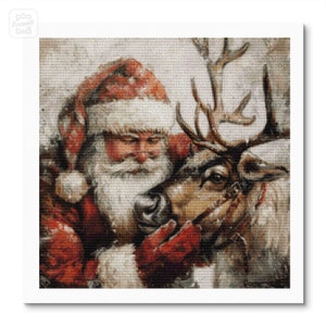 Kerstman en rendier Kruissteekpatroon, getelde kruissteekpatronen Afdrukbare grafiek PDF-formaat Handwerken Borduren Knutselen DIY DMC