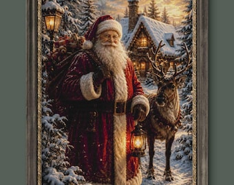 Santa’s Christmas Journey – Cross Stitch Pattern | Santa & Reindeer Christmas Cross Stitch | Winter Cottage Full Coverage PDF