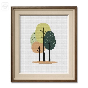 Bäume Kreuzstichmuster Abstraktes einfaches Baum Design Kleine Stickdatei X-Stich PDF Muster