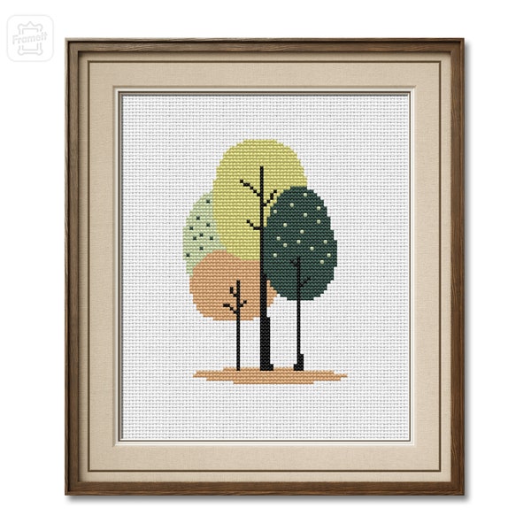 Trees Cross Stitch Pattern Abstract Primitive Tree Design Small Embroidery Chart X-stitch PDF Pattern