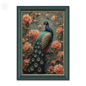 Grote pauw in bloemen kruissteekpatroon pauw borduurwagen volledige dekking getelde xstitch vogel ontwerp kunst aan de grote muur