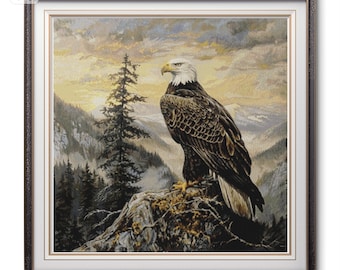 Eagle in the Mountains Cross Stitch Pattern, Eagle Cross Stitch Design, Large Cross Stitch Pattern Bird, PDF Pattern Eagle, Bird Xstitch