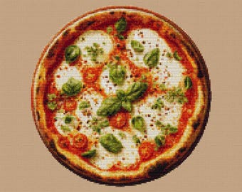 Margherita Pizza Cross Stitch Pattern | Modern Food Embroidery | PDF XSD Xstitch Pattern Italian Food