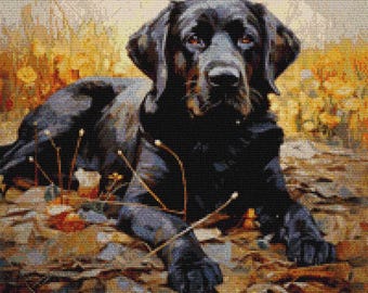 Black Labrador Cross Stitch Pattern, Instant Download PDF and XSD, Full Coverage Cross Stitch Chart, Counted Cross Stitch, Modern Embroidery