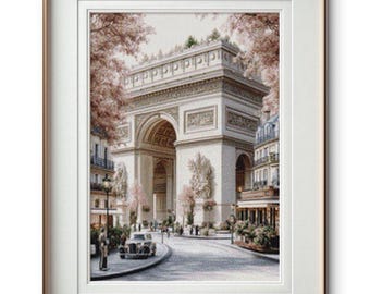 Paris Cross Stitch Pattern Arc de Triomphe, Spring Paris Embroidery Design, Romantic Paris Street PDF, European City X Stitch, Paris Decor