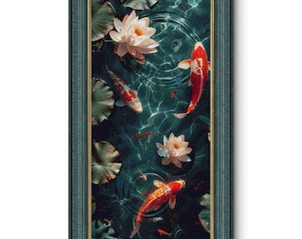 Carps and Lotuses Cross Stitch Pattern,  Lake, Pond Xstitch Pattern, Koi Fish Full Coverage PDF Saga Design,Koi Fish