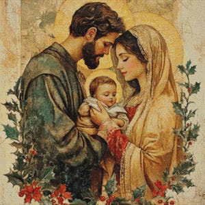 Pełny wzór haftu krzyżykowego Święta Rodzina, Scena Narodzenia, Wzór cyfrowy PDF, Jezus Chrystus, Projekt religijny, Rodzina Jezusa