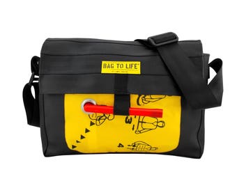 unique messenger bag co pilot handmade of recycled life jacket and aircraft seat belt