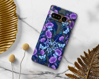 Gothic Moth Google Pixel Case SpiderWeb Heart & Purple Flowers