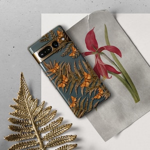 Goth Moth Google Pixel 7 6 Pro Case Gothic Forest Fern Leaves Google Pixel 6 5 4 3 Case Google Pixel 6A 5A 4A Case Autumn Gold Butterfly
