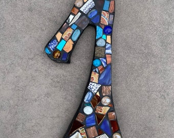 Large art mosaic 1 house number handmade