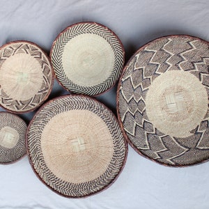 Tonga Wall Hanging Rwanda Basket set, African Wall Hanging Basket set of 5, African Wall Decor, Rwanda Wall Basket