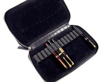 leather zipper pen case for fountain pen