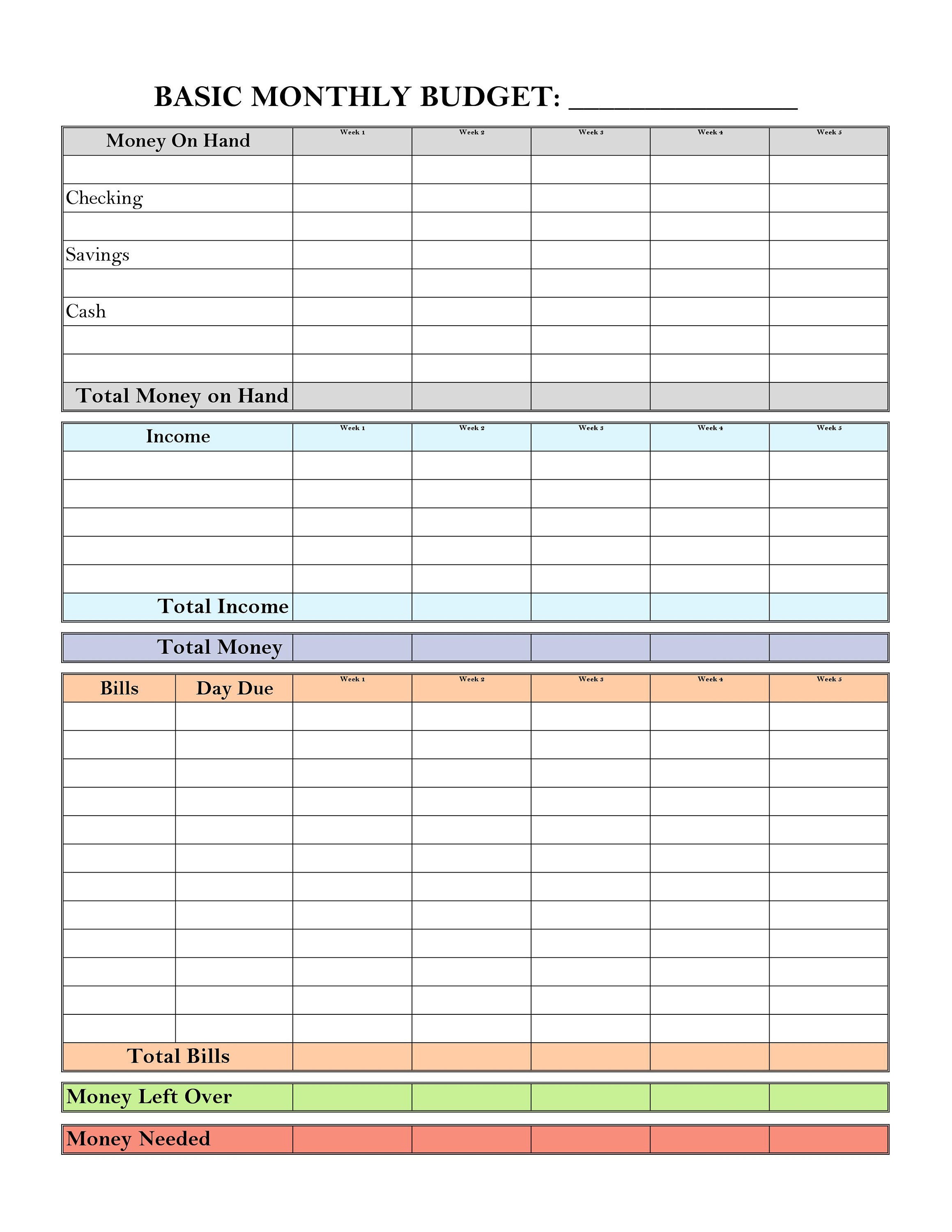 Basic Monthly Budget Form For Weekly Pay PDF & Google Sheet Etsy