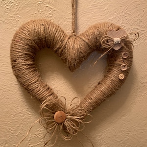 Heart Wreath, Jute Twine wrapped wreath, Wedding Decoration, Primitive Heart, Farmhouse Decor, Wall Hanging, Door Decor, New Handmade Accent