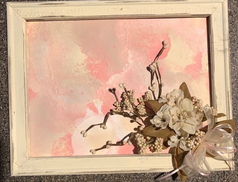 Framed Painting With Silk Flowers Abstract Canvas Painting Wall Hanging Mixed Media Art Pastel Colors Shabby Chic Decor Wall Decor Painting Art Collectibles Efp Osteology Org