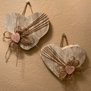 2 Whitewashed Wood Hearts, Mothers Day Gift for her, Wooden Heart Present for Anniversary, Painted Wood Hearts for wall, Heart Shaped Plaque